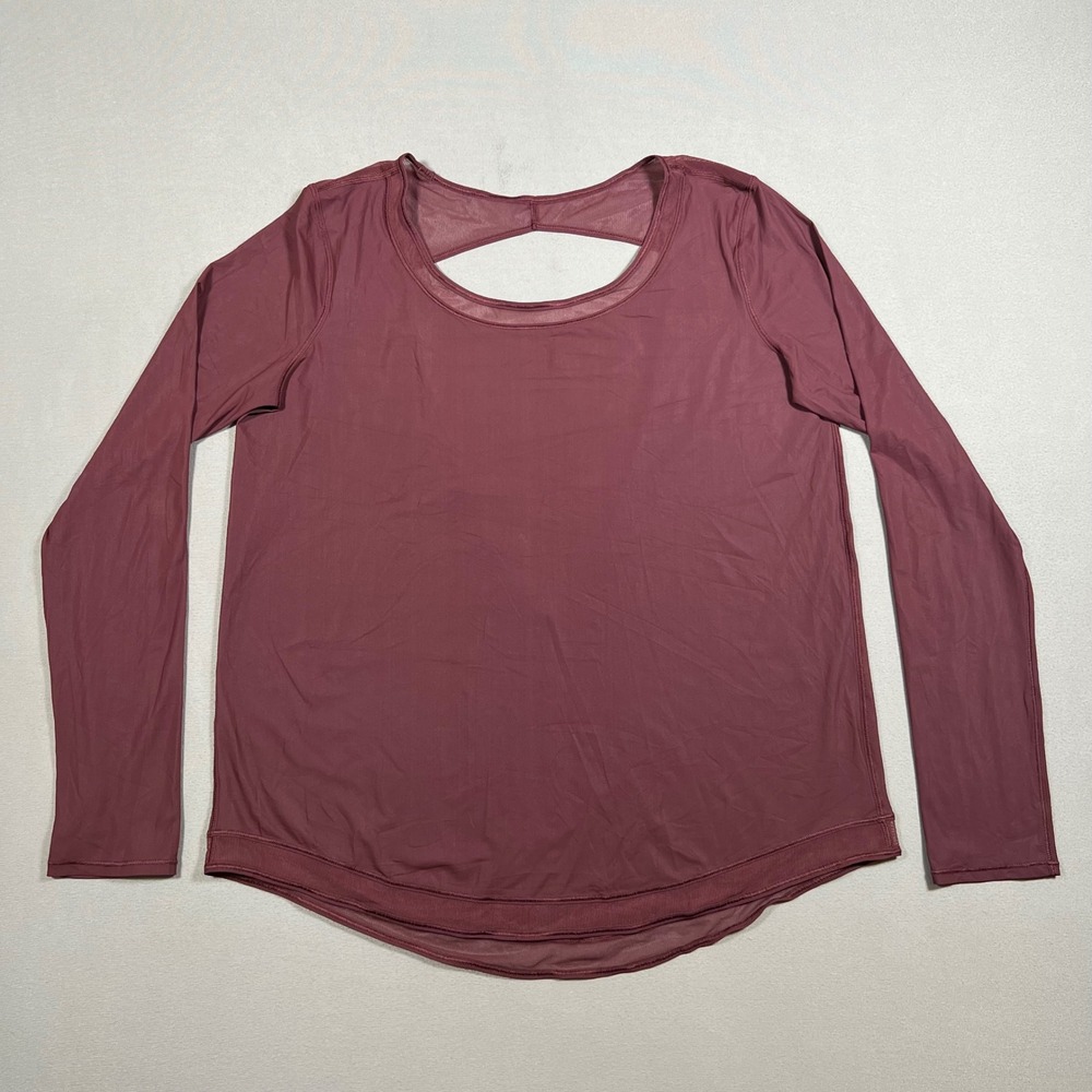 Lululemon Open Back Mesh Trim Long Sleeve Active Top Burgundy Women Size 8
